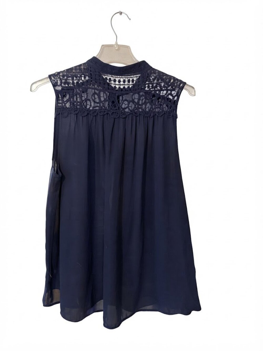 Haute Monde Navy Blue Lace Yoke Sleeveless Blouse
